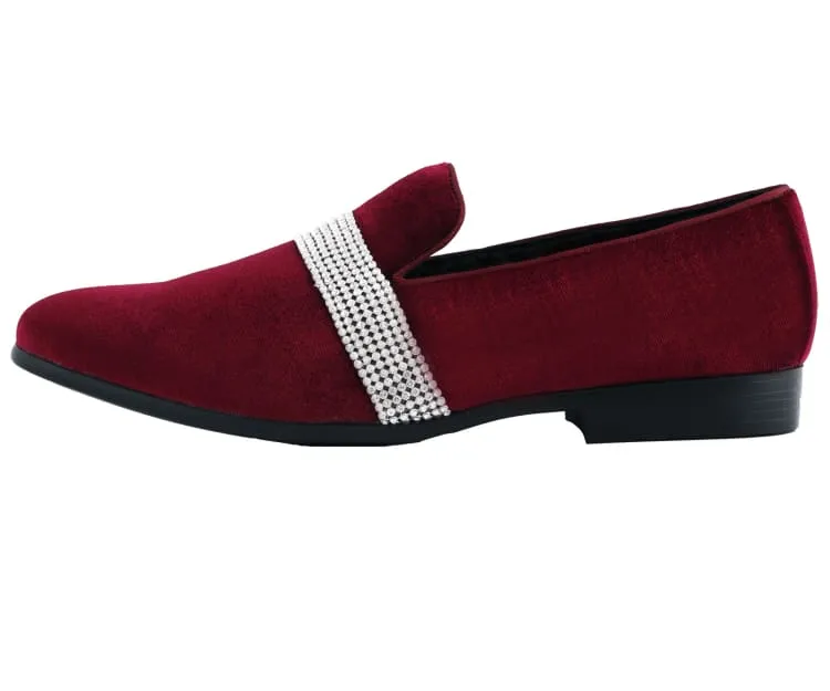 Amali Monarch Dazzling Burgundy Rhinestone Loafers Men's Velvet