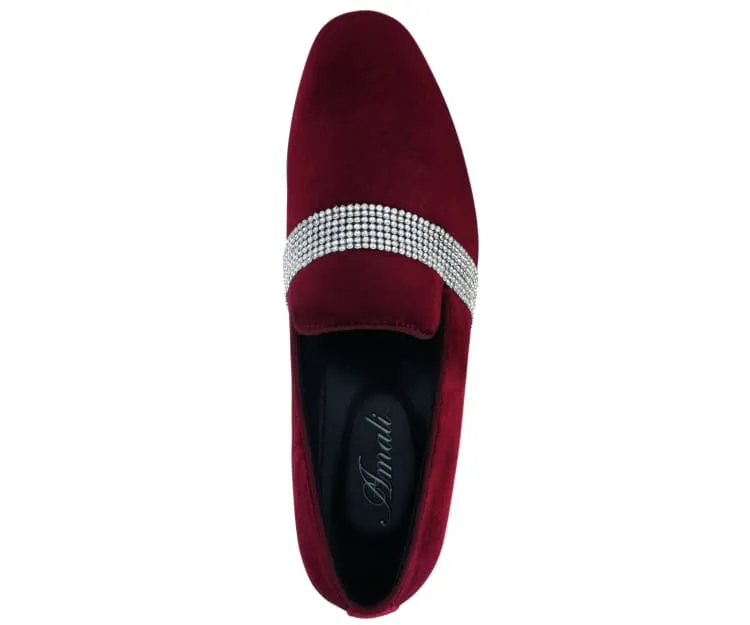 Amali Monarch Dazzling Burgundy Rhinestone Loafers Men's Velvet