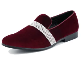 Amali Monarch Dazzling Burgundy Rhinestone Loafers Men's Velvet Amali Monarch Dazzling Burgundy Rhinestone Loafers Men's Velvet