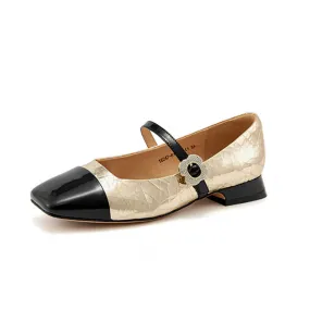 BeauToday Women's Cow Leather Square Toe Mary Jane Flats with Rhinestones Buckle