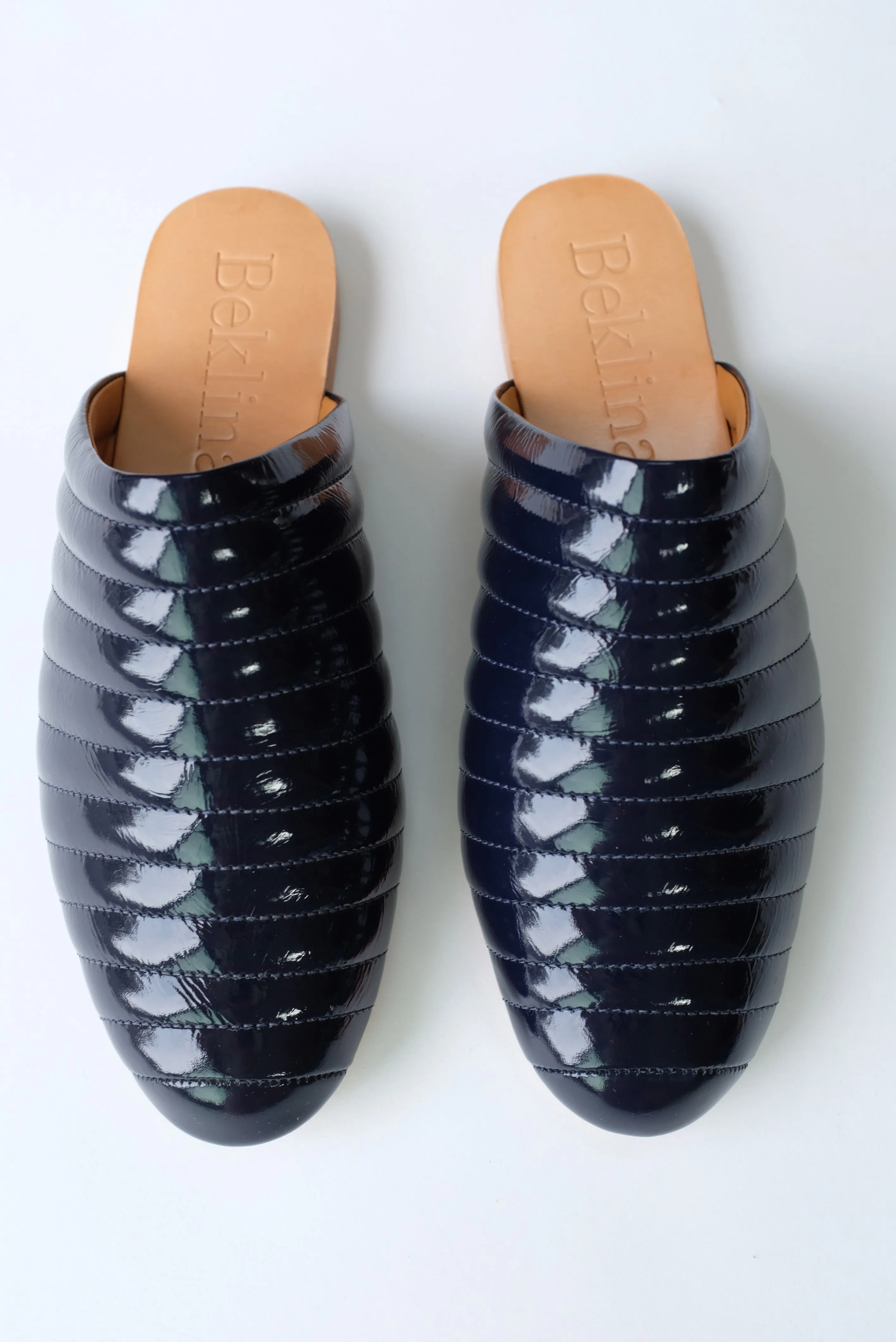 Beklina Ribbed Flats Navy Patent