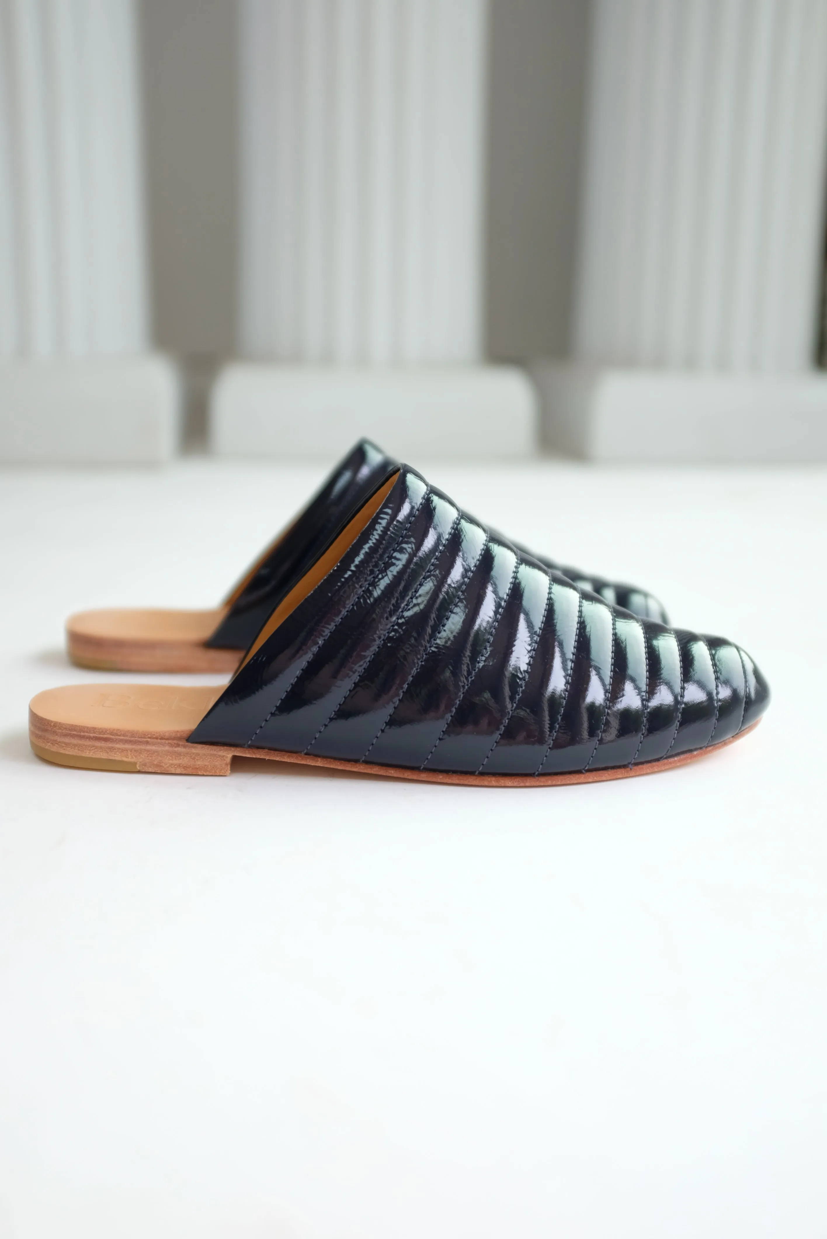 Beklina Ribbed Flats Navy Patent