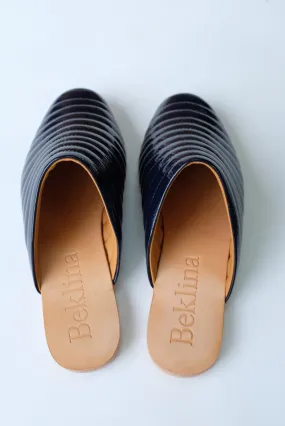 Beklina Ribbed Flats Navy Patent