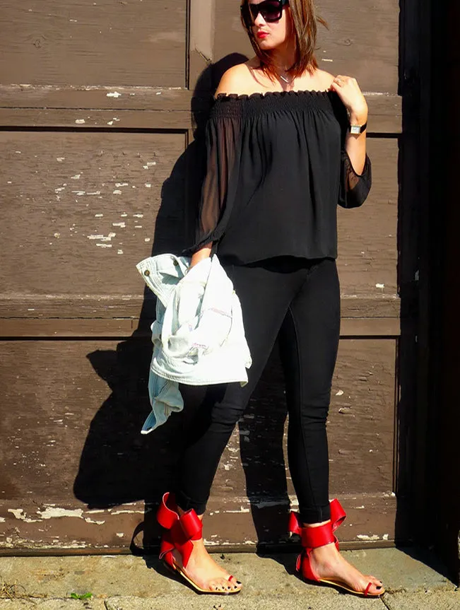 Bowknot Clip Toe Ankle Strap Simple Low Heel Flat Sandals