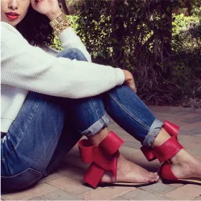 Bowknot Clip Toe Ankle Strap Simple Low Heel Flat Sandals