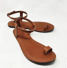 Brown leather handmade strappy sandals with free shipping world wide