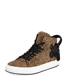 BUSCEMI MEN'S 100MM LEOPARD CALF HAIR HIGH TOP SNEAKERS