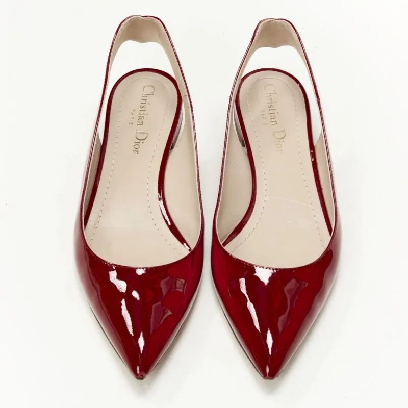 CHRISTIAN DIOR Obsesse-D red patent leather slingback pointy flats EU36.5