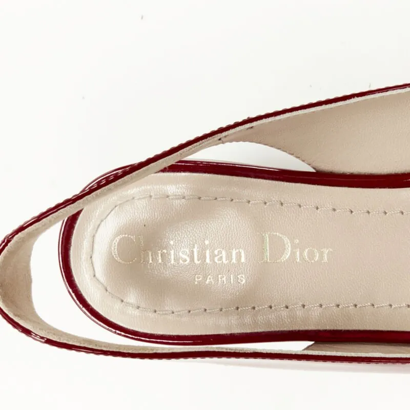 CHRISTIAN DIOR Obsesse-D red patent leather slingback pointy flats EU36.5