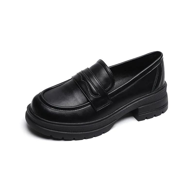 Comelyy Thick-soled loafers women's retro small leather shoes thick-heeled soft-soled single shoes women