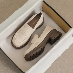 Comelyy Thick-soled loafers women's retro small leather shoes thick-heeled soft-soled single shoes women
