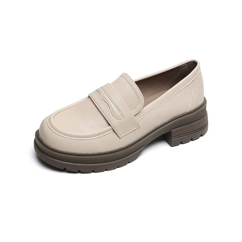 Comelyy Thick-soled loafers women's retro small leather shoes thick-heeled soft-soled single shoes women