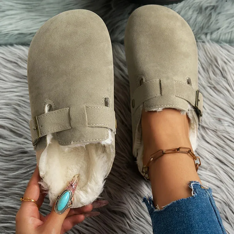 Comwarm Fur Lined Clogs for Women Men Winter Fuzzy Cork Slippers Fur Cork Mules Short Plush House Cork Shoes Winter Zuecos Mujer