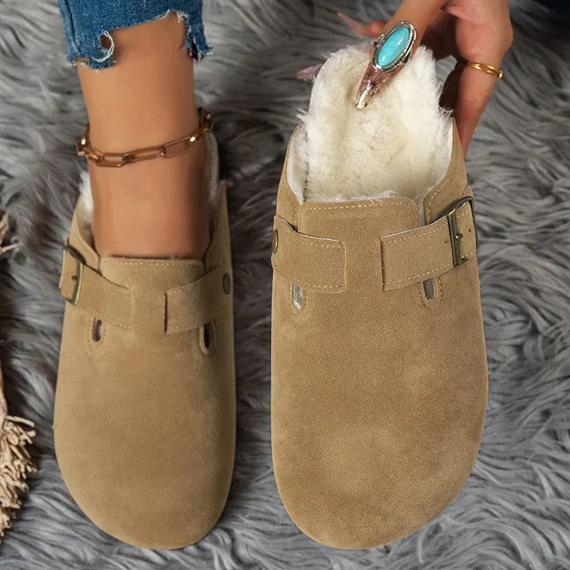 Comwarm Fur Lined Clogs for Women Men Winter Fuzzy Cork Slippers Fur Cork Mules Short Plush House Cork Shoes Winter Zuecos Mujer