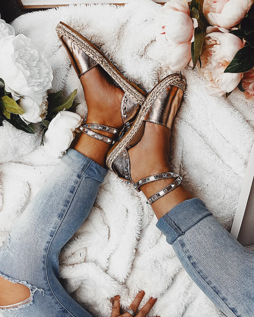 Cross My Heart Espadrilles in Rose Gold