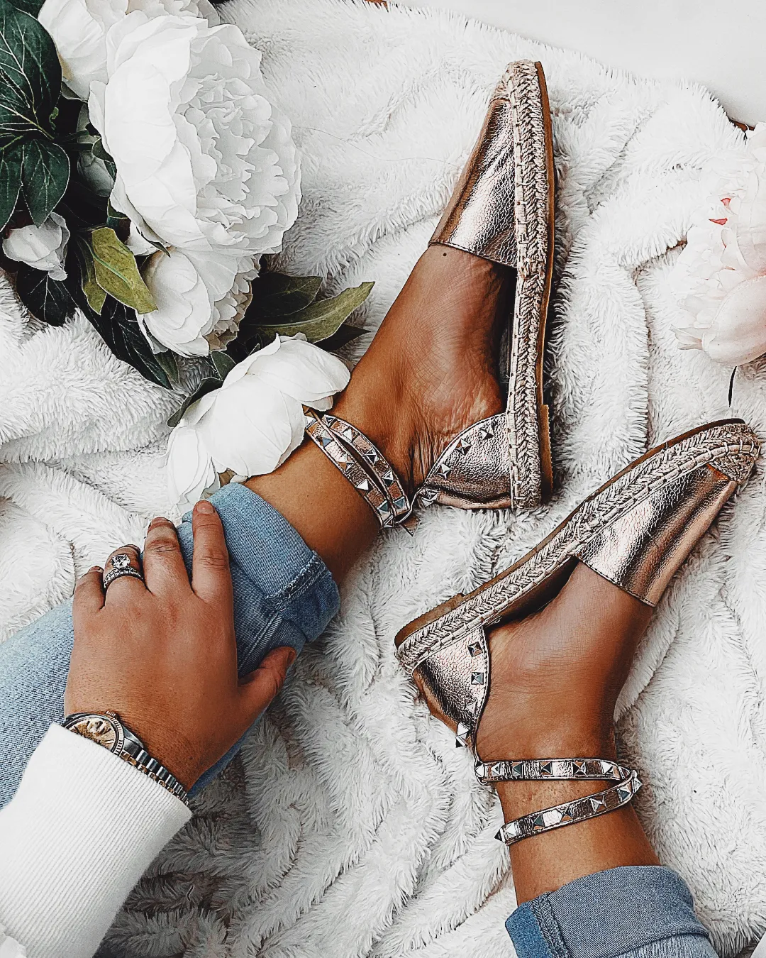 Cross My Heart Espadrilles in Rose Gold