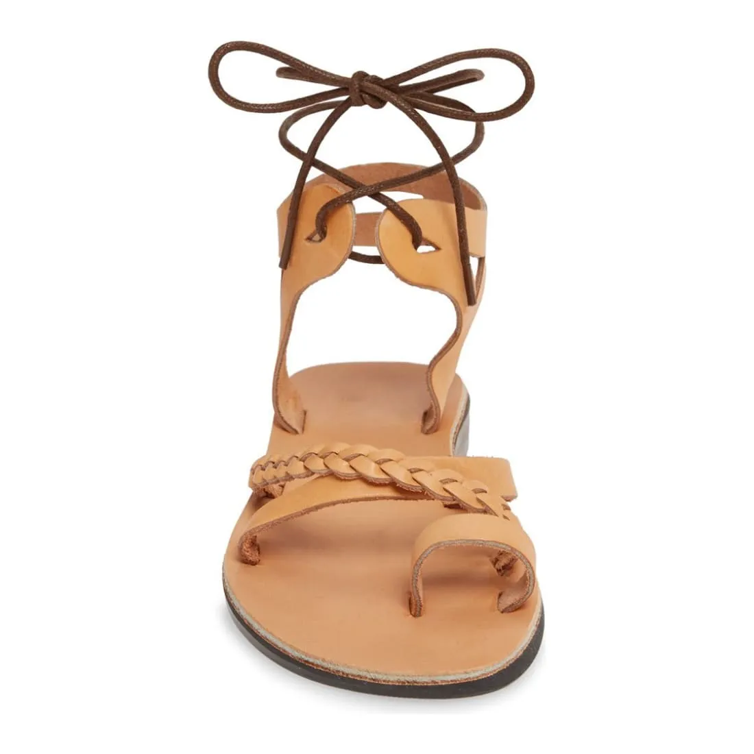 Eve - Leather braided toe ring lace-up sandal
