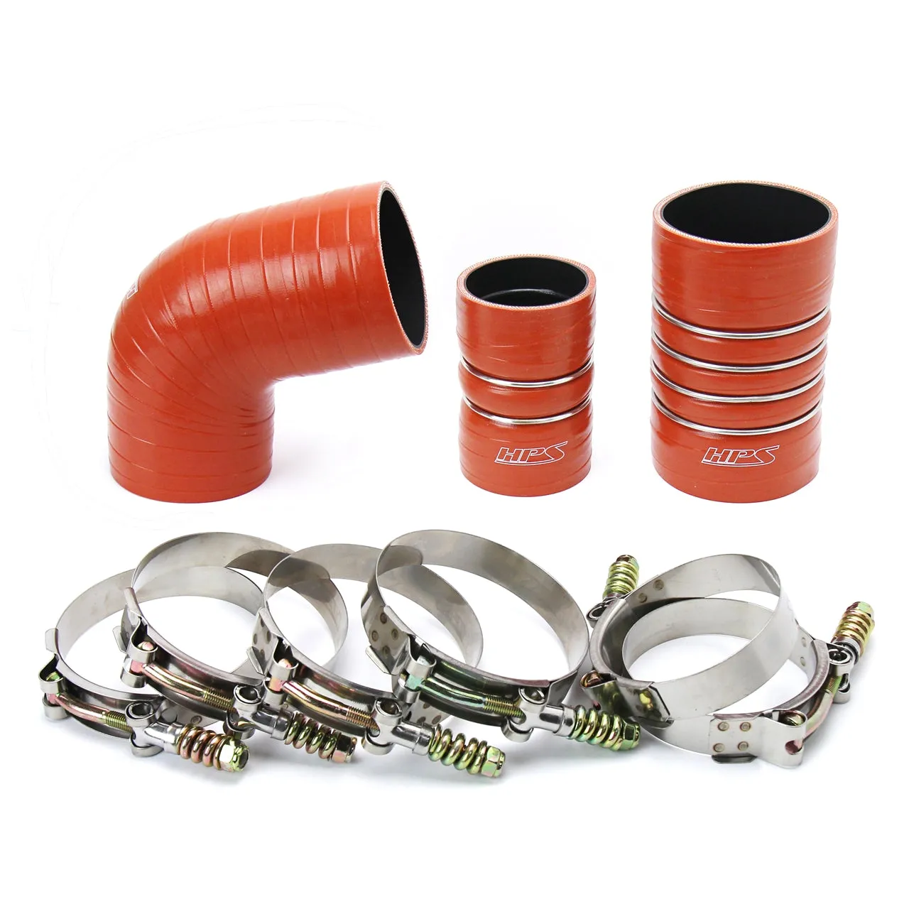 HPS Silicone Intercooler Hoses Chevy Silverado 2500/3500 6.6L Duramax Diesel (06-10) [High Temp Aramid Reinforced Boots Kit] Orange or Black