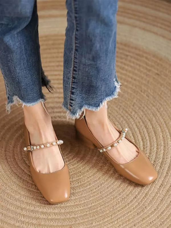 Mary Jane Pearls Block Heel