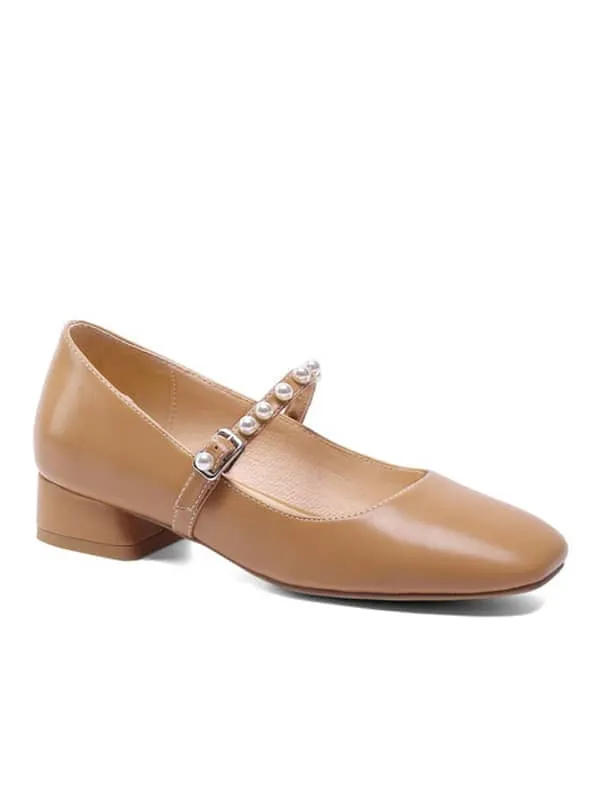 Mary Jane Pearls Block Heel