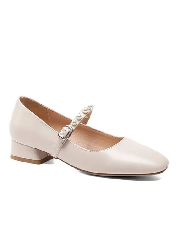 Mary Jane Pearls Block Heel