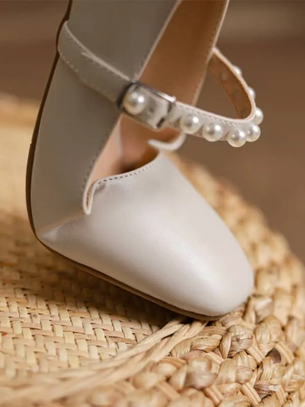 Mary Jane Pearls Block Heel