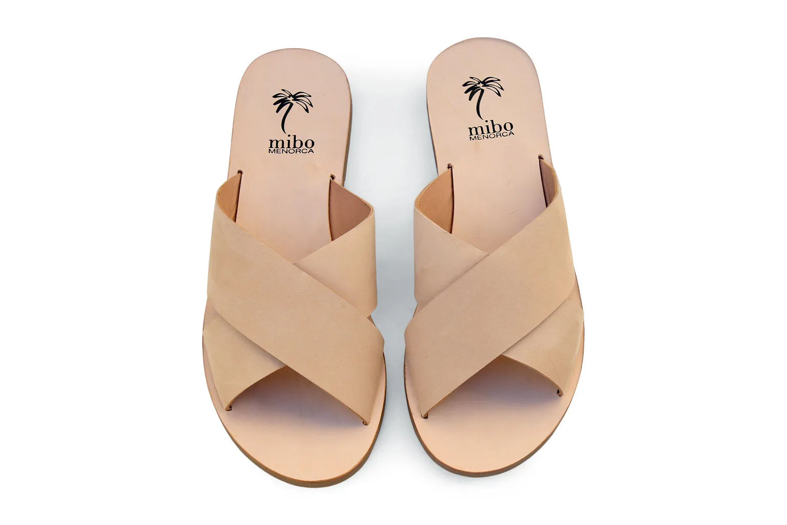 Mibo Nude Leather Crossover Sandals
