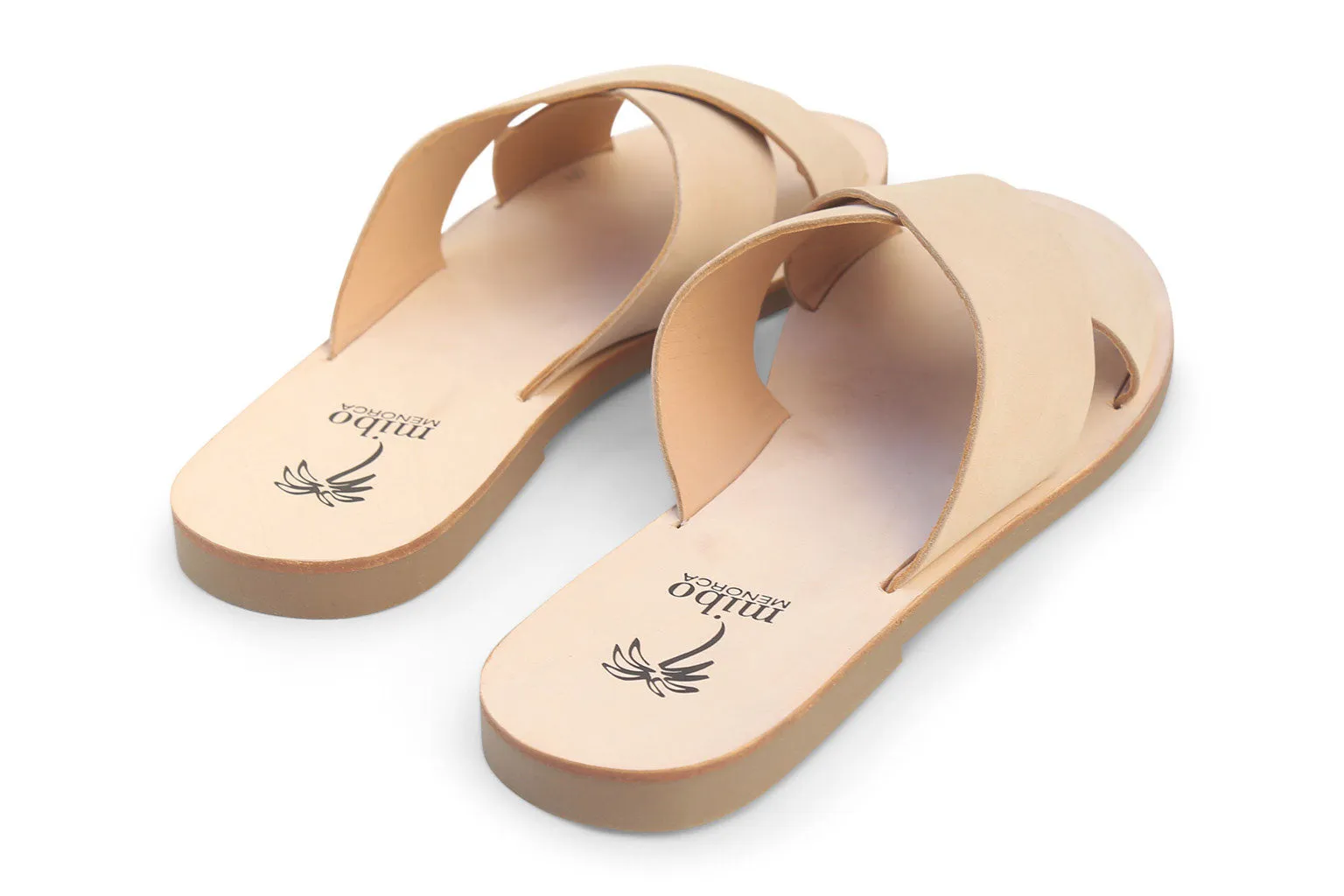 Mibo Nude Leather Crossover Sandals
