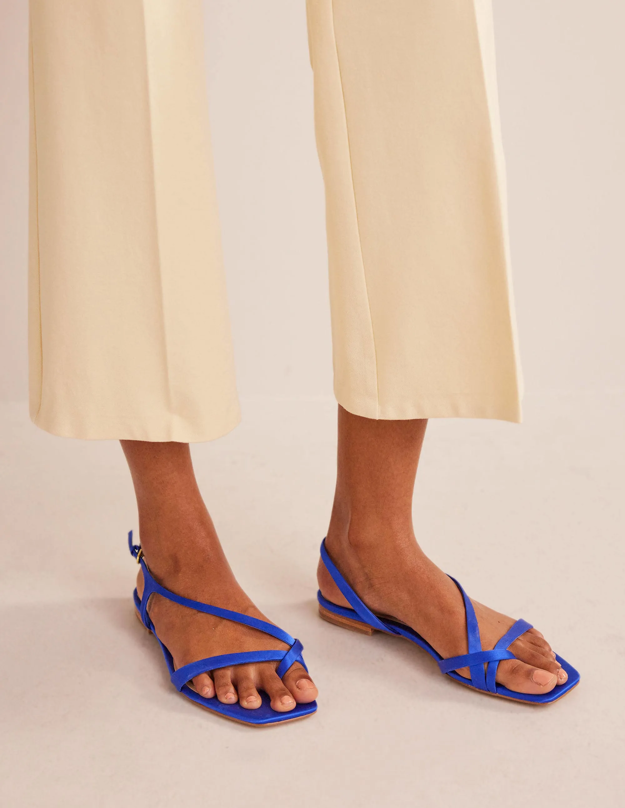 Satin Toe Loop Flat Sandals-Bright Blue Satin