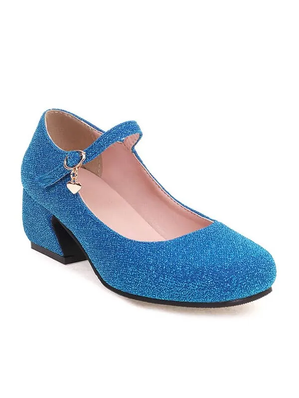 Sequin Fabric Round Toe Block Heel&Loafers