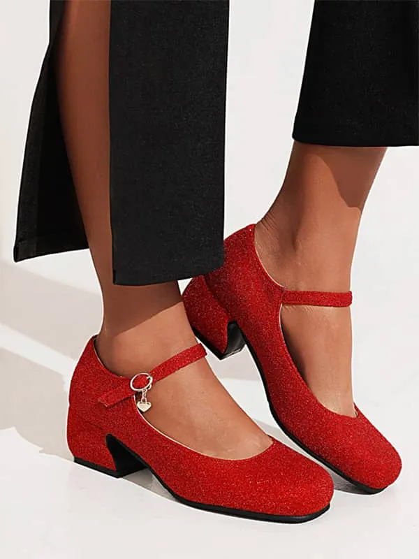 Sequin Fabric Round Toe Block Heel&Loafers