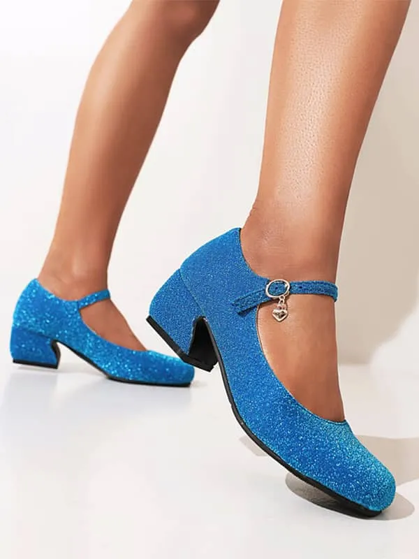Sequin Fabric Round Toe Block Heel&Loafers
