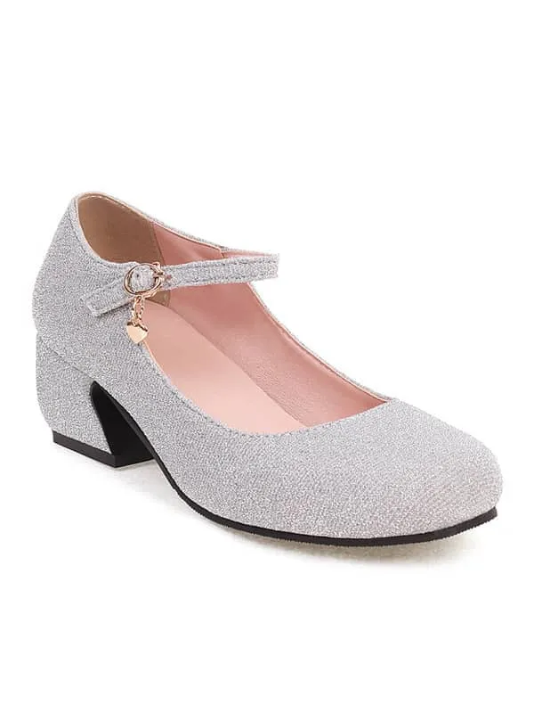 Sequin Fabric Round Toe Block Heel&Loafers