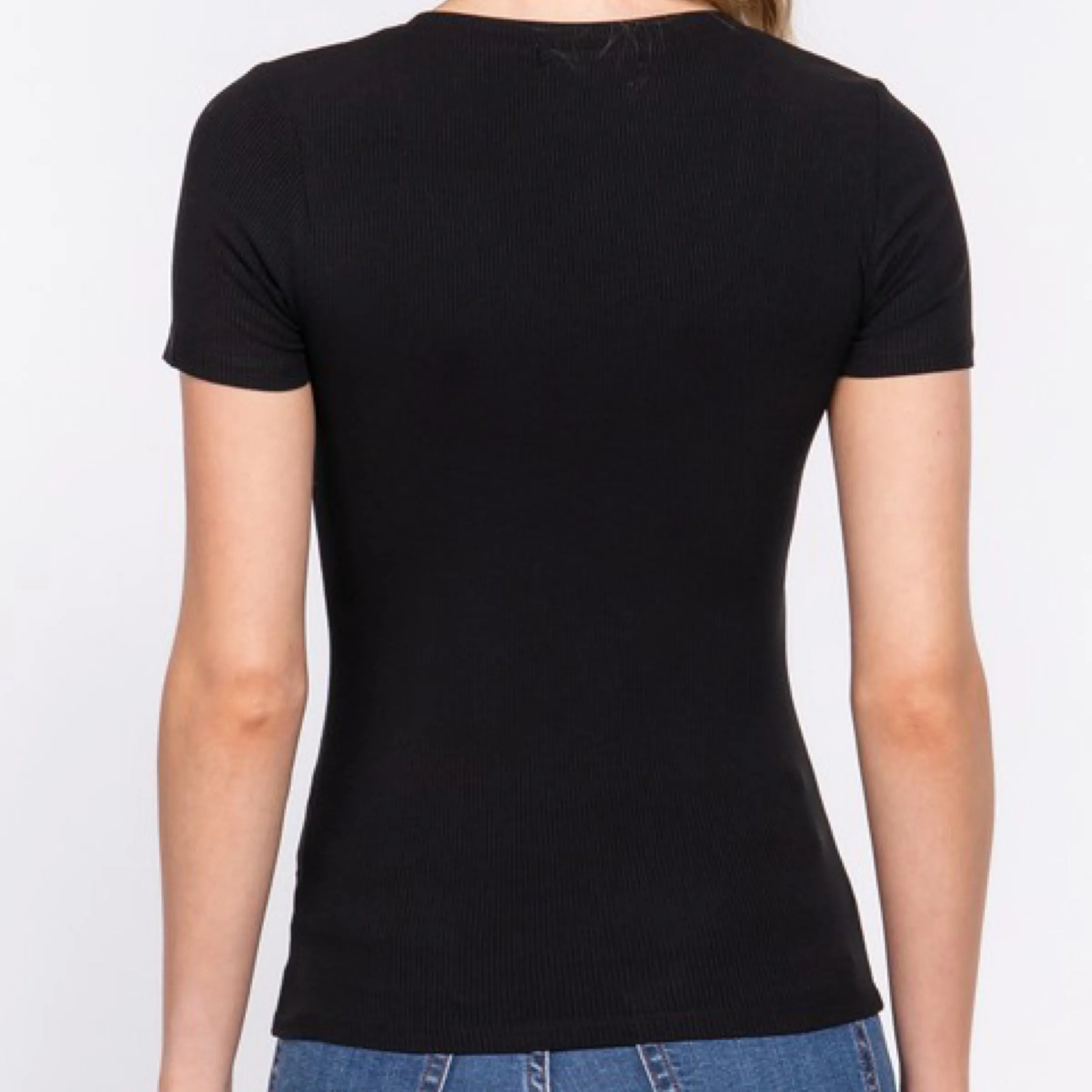 Something Simple Short Sleeve Ribbed Top Black
