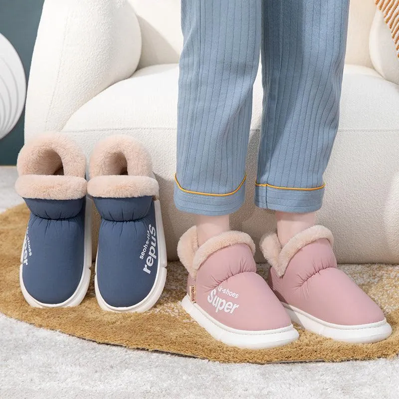 Warm Plush Fleece High Back Slippers – Cozy Winter House Shoes