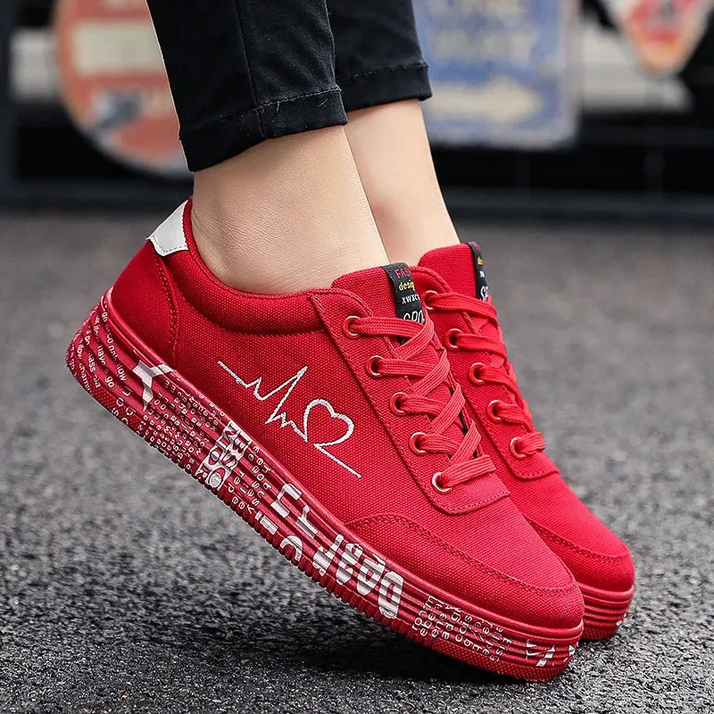 Women Red High Top Sneakers Shoes Spring Canvas Running Casual Sport Shoes