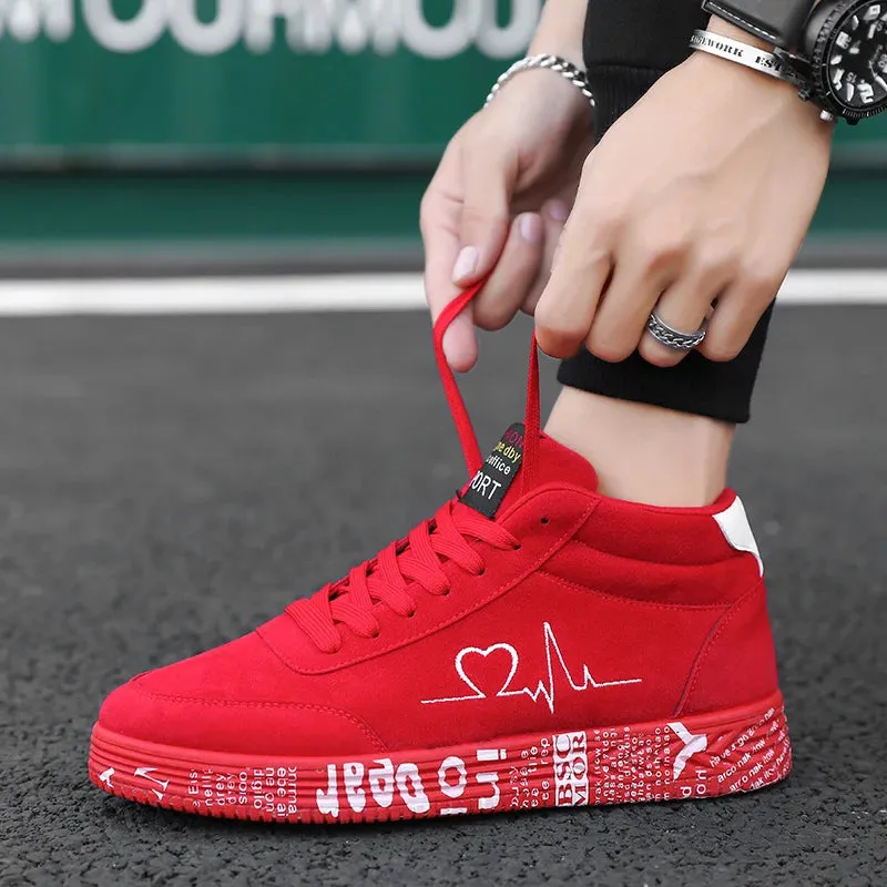 Women Red High Top Sneakers Shoes Spring Canvas Running Casual Sport Shoes