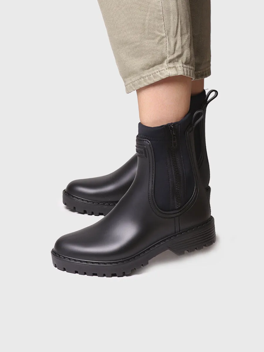 Women's Neoprene and Rubber rain Ankle boot in Black - CLAIS