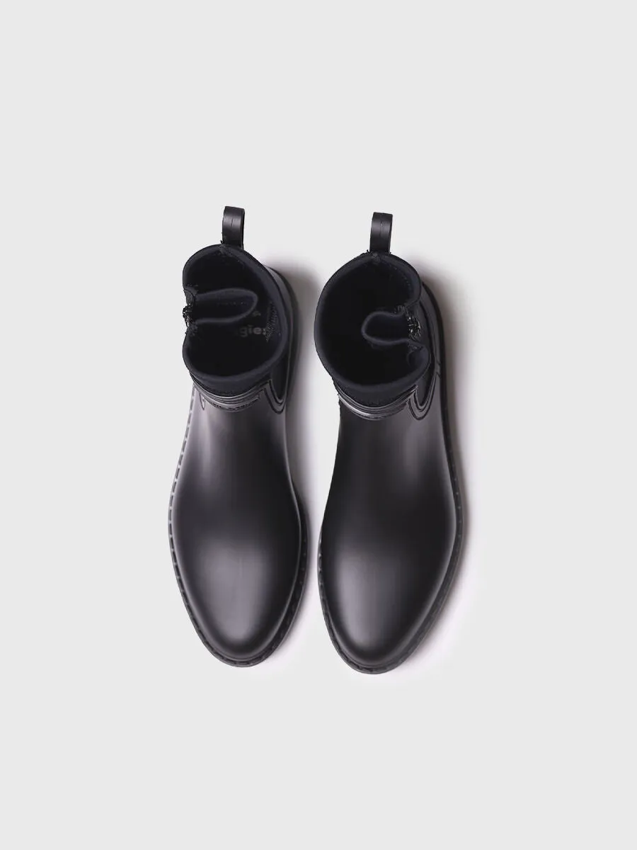 Women's Neoprene and Rubber rain Ankle boot in Black - CLAIS